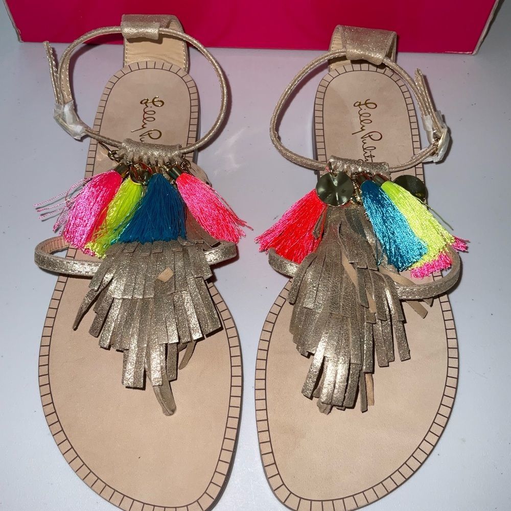 Lilly Pulitzer NWT Zoe Sandals Gold Metallic Size 7, 9.5 M - Picture 14 of 16